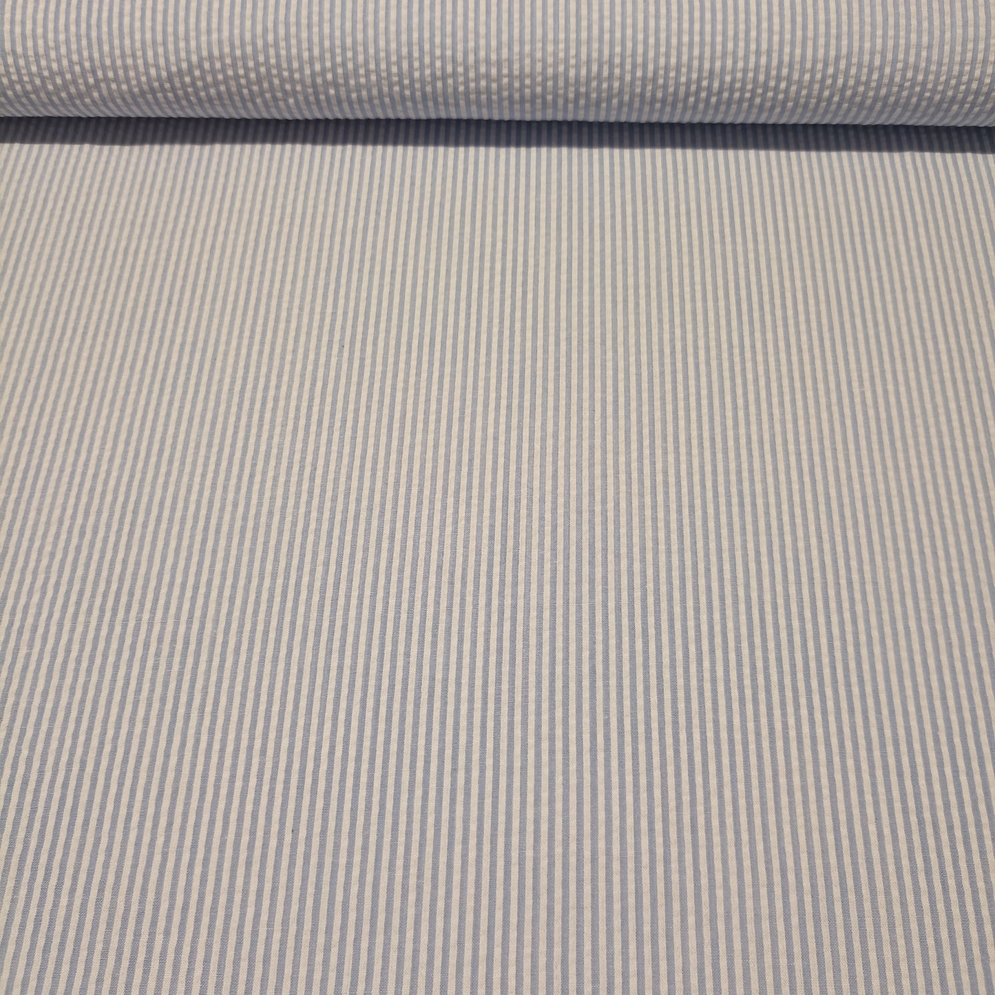 Katoen seersucker blauw/wit