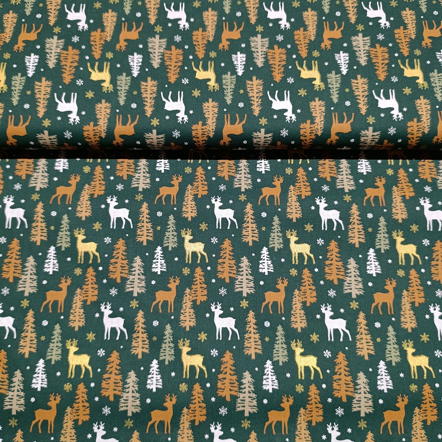 katoen kerst groen met rendieren