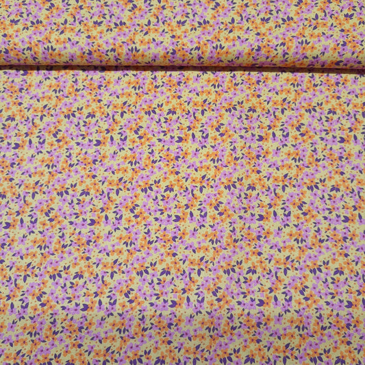 Viscose fijne bloemetjes op oranje achtergrond