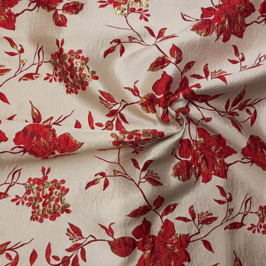 jacquard rode bloesems met gouden accent