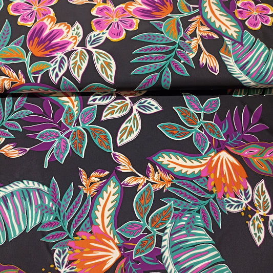 lycra tropische bloemen op zwarte achtergrond
