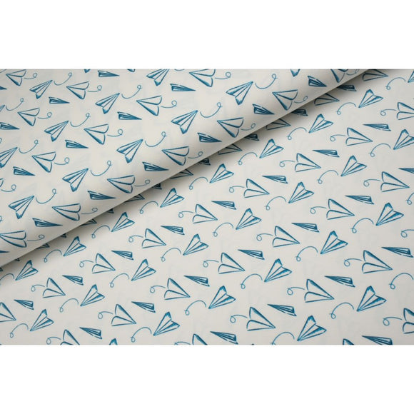 tricot megan blue origami vliegtuigjes op witte achtergrond